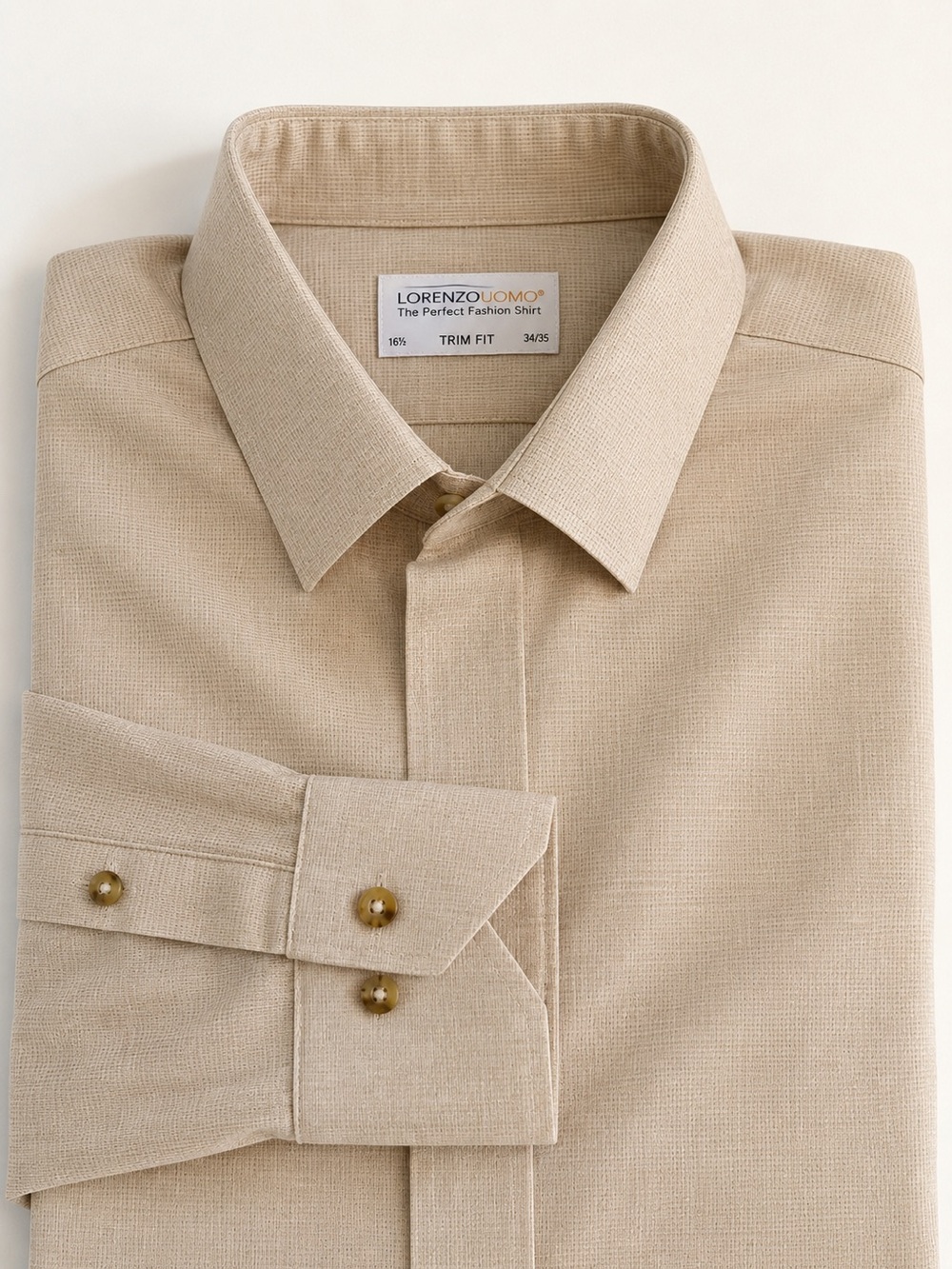 Lorenzo Uomo Light Beige Linen Button-Down Shirt 16.5